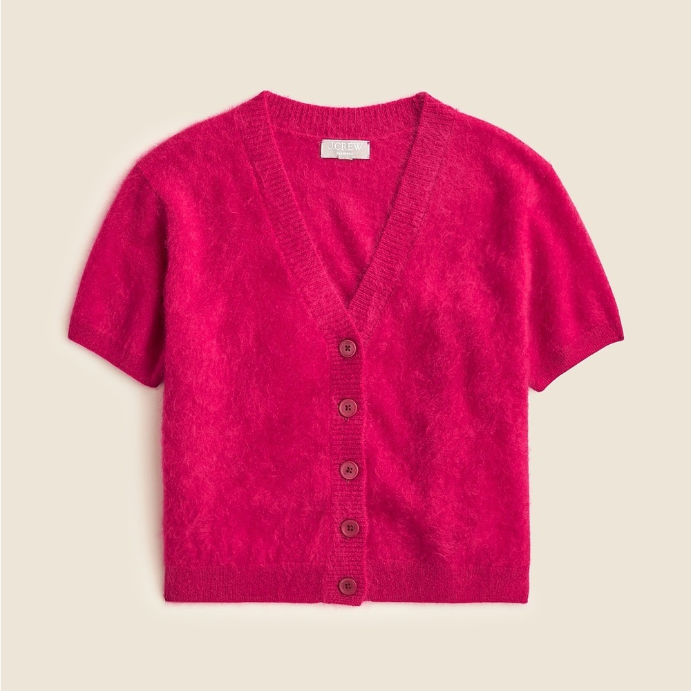 J. Crew Brushed Cashmere Short-Sleeve Cardigan - NWT - Crimson Rouge XL